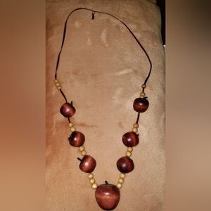 Teacher Gift Apple And Bead Folk Art Wooden Necklace